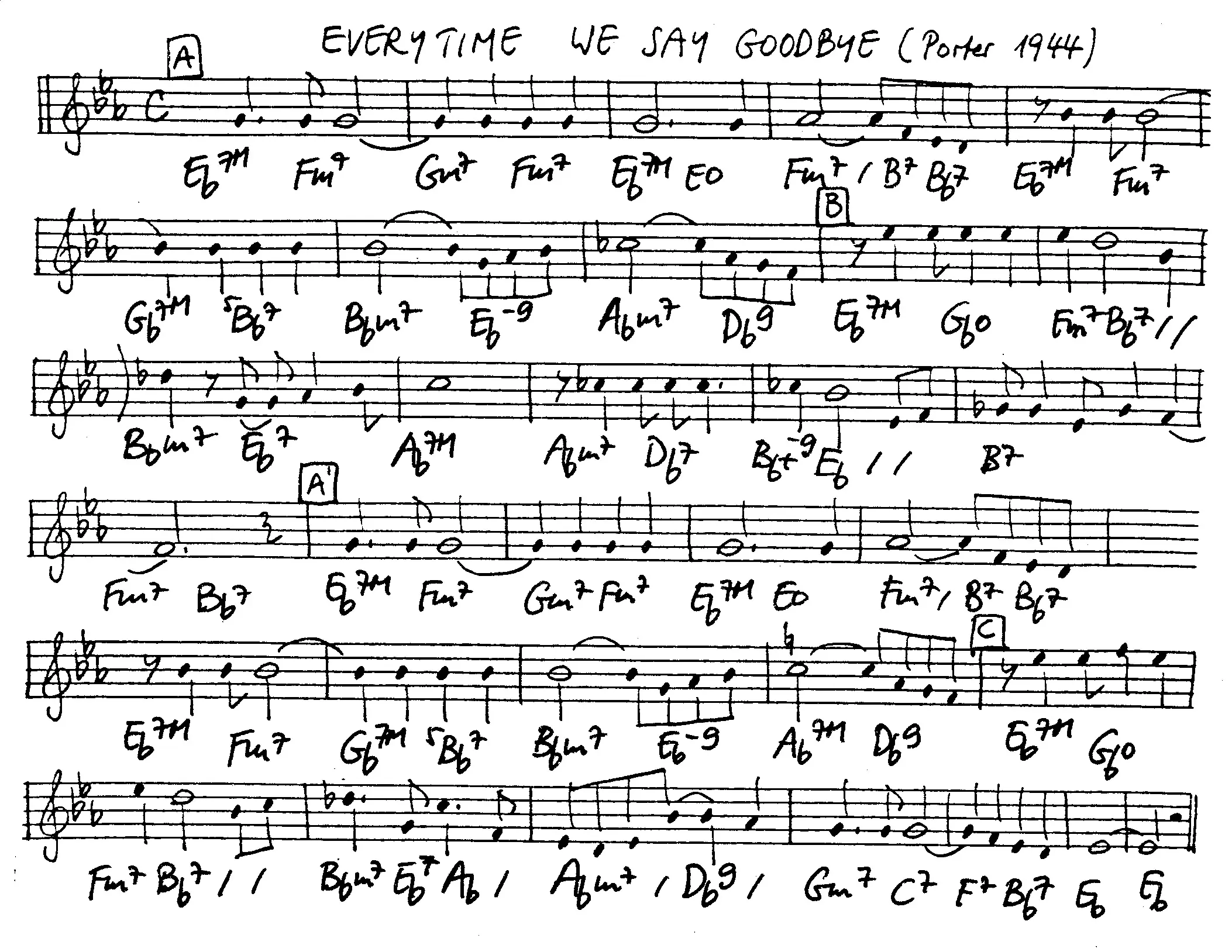 everytime we say goodbye free jazz leadsheet - Courtesy of the Jungle Jazz Band